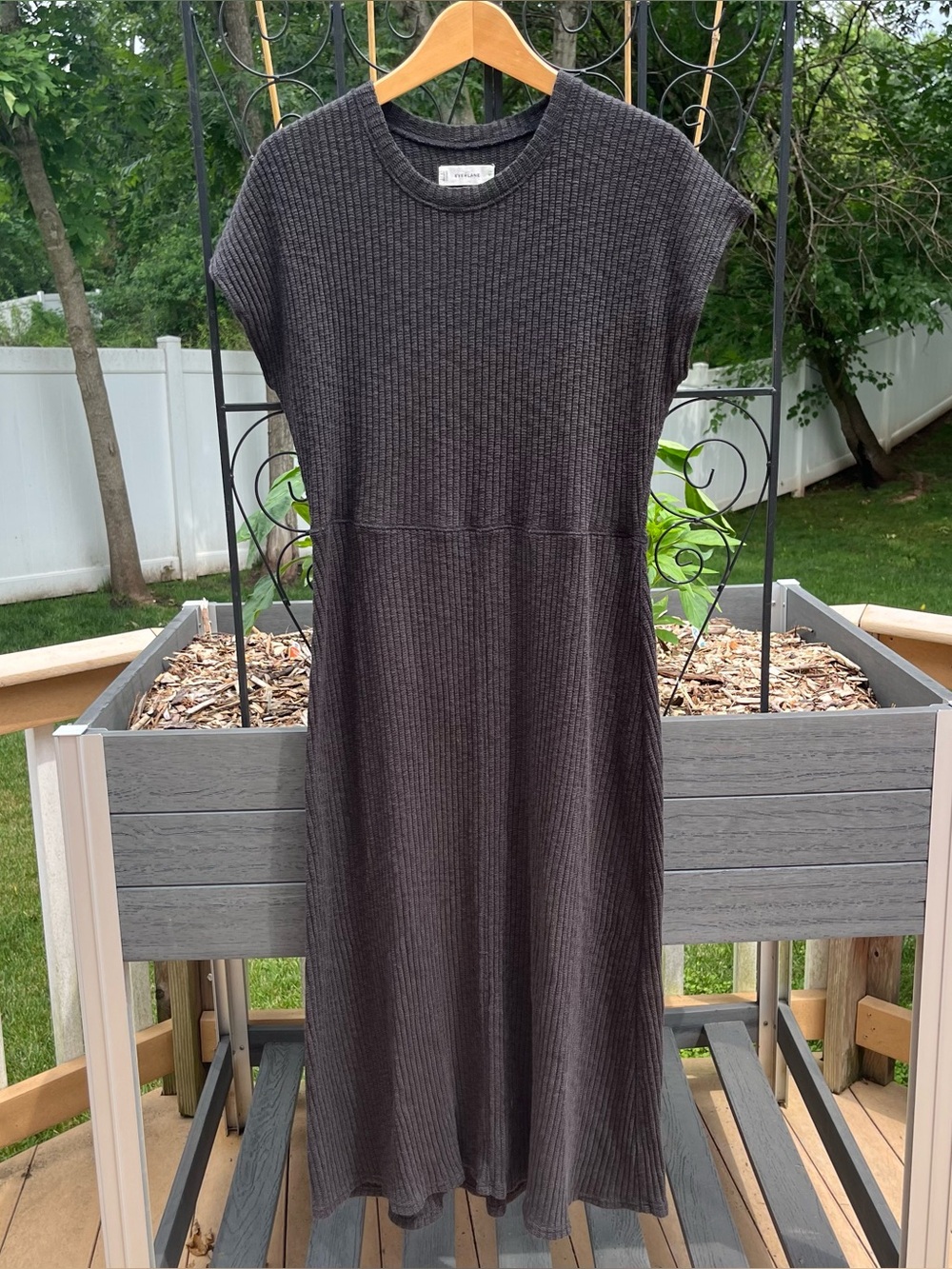 Everlane Women’s Rib Knit Cap Sleeve Midi Dress Black Size XL Organic Cotton